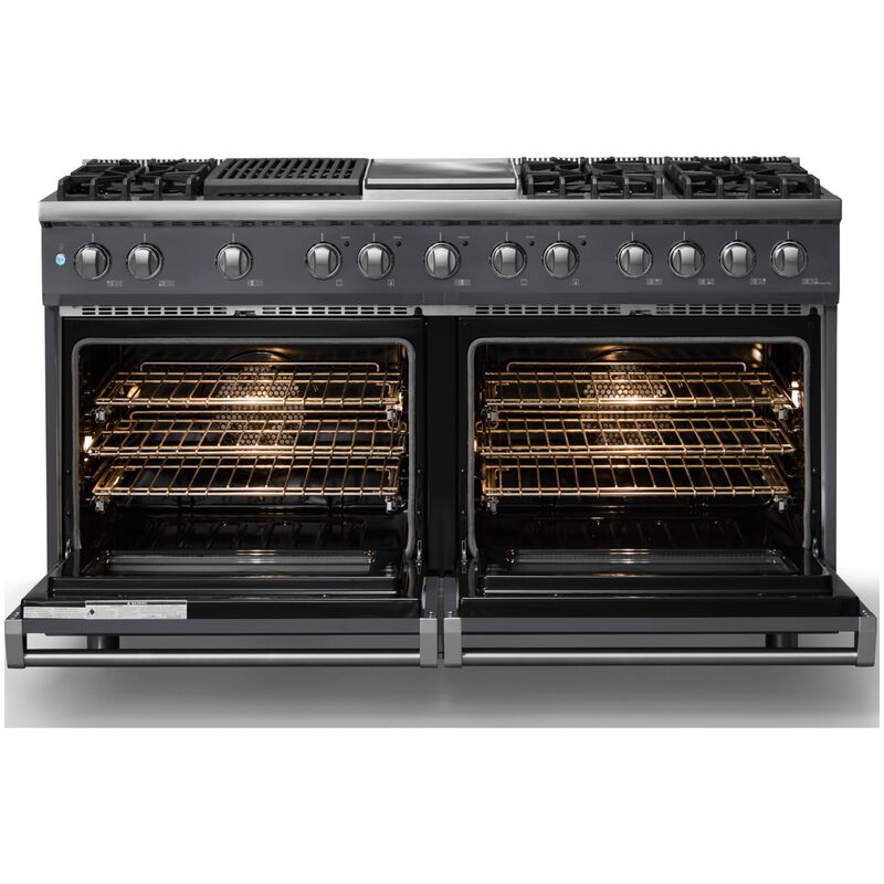 Viking 5 Series 60 in. 9.4 cu. ft. True European Convection Double Oven Dual Fuel Range with 6 Sealed Burners, Grill & Griddle - Cast Black - Natural Gas, Polished Chrome Trim Option, , hires