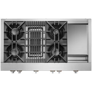JennAir Rise 48 in. 4-Burner Natural Gas Rangetop with Griddle, Grill, Simmer & Burner Power Burner - Stainless Steel, , hires