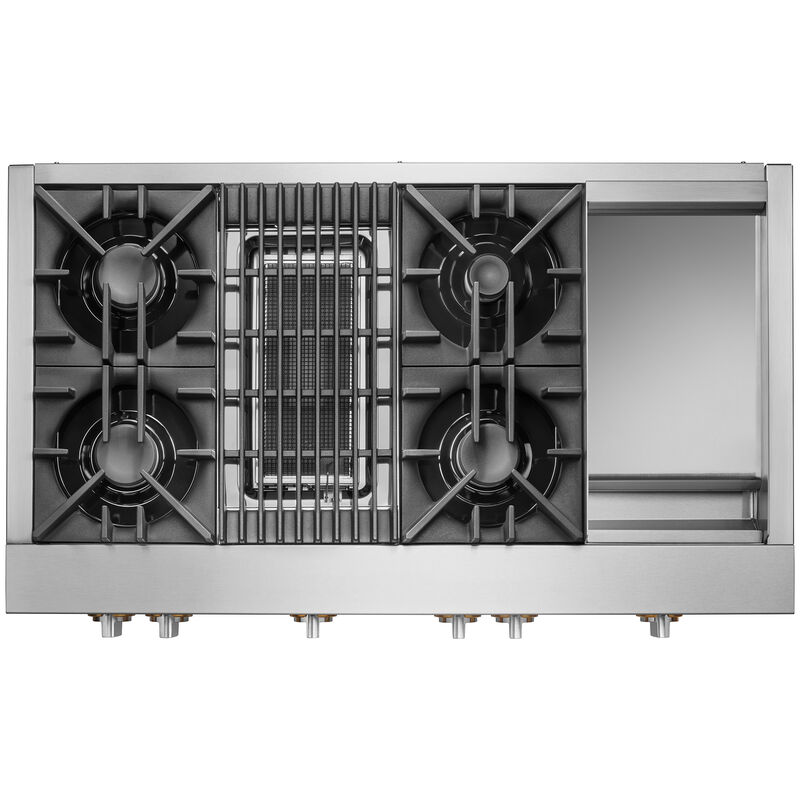 JennAir Rise 48 in. 4-Burner Natural Gas Rangetop with Griddle, Grill, Simmer & Burner Power Burner - Stainless Steel, , hires