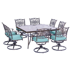 Hanover Traditions 9-Piece Glass-Top Square Dining Set with Swivel Rockers- Blue, , hires