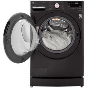 LG 27 in. 4.5 cu. ft. Smart Stackable Front Load Washer with Sanitize & Steam Wash Cycle - Black Steel, Black Steel, hires