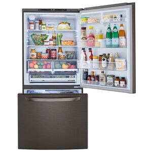 LG 33 in. 25.5 cu. ft. Bottom Freezer Refrigerator with Ice Maker - PrintProof Black Stainless Steel, PrintProof Black Stainless Steel, hires