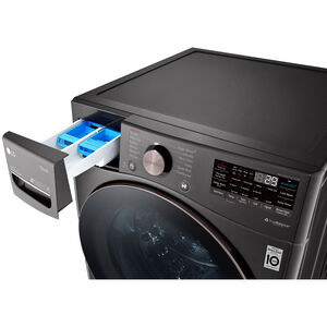 LG 27 in. 4.5 cu. ft. Smart Stackable Front Load Washer with Sanitize & Steam Wash Cycle - Black Steel, Black Steel, hires