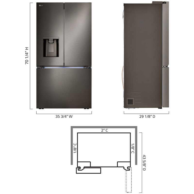 LG 36 in. 25.5 cu. ft. Smart Counter Depth French Door Refrigerator with Ice & Water Dispenser - PrintProof Black Stainless Steel, PrintProof Black Stainless Steel, hires