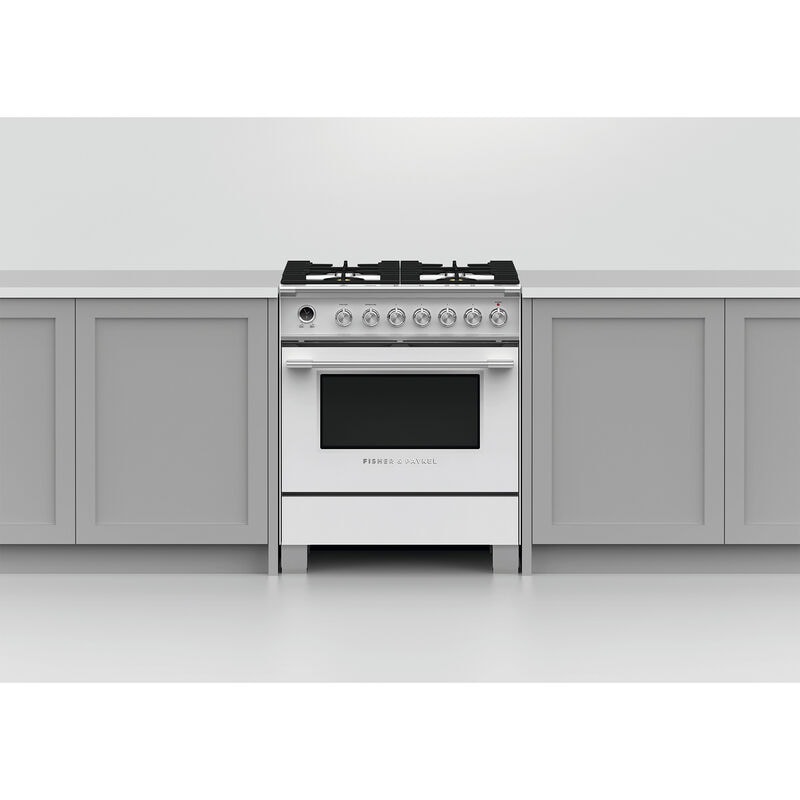 Fisher & Paykel Series 9 Classic 30 in. 3.5 cu. ft. True European Convection Dual Fuel Range with 4 Sealed Burners - White, , hires
