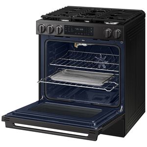 Samsung Bespoke 30 in. 6.0 cu. ft. Smart Air-Fry True European Convection Slide-In Gas Range with 5 Sealed Burners & Griddle - Matte Black Steel, Matte Black Steel, hires