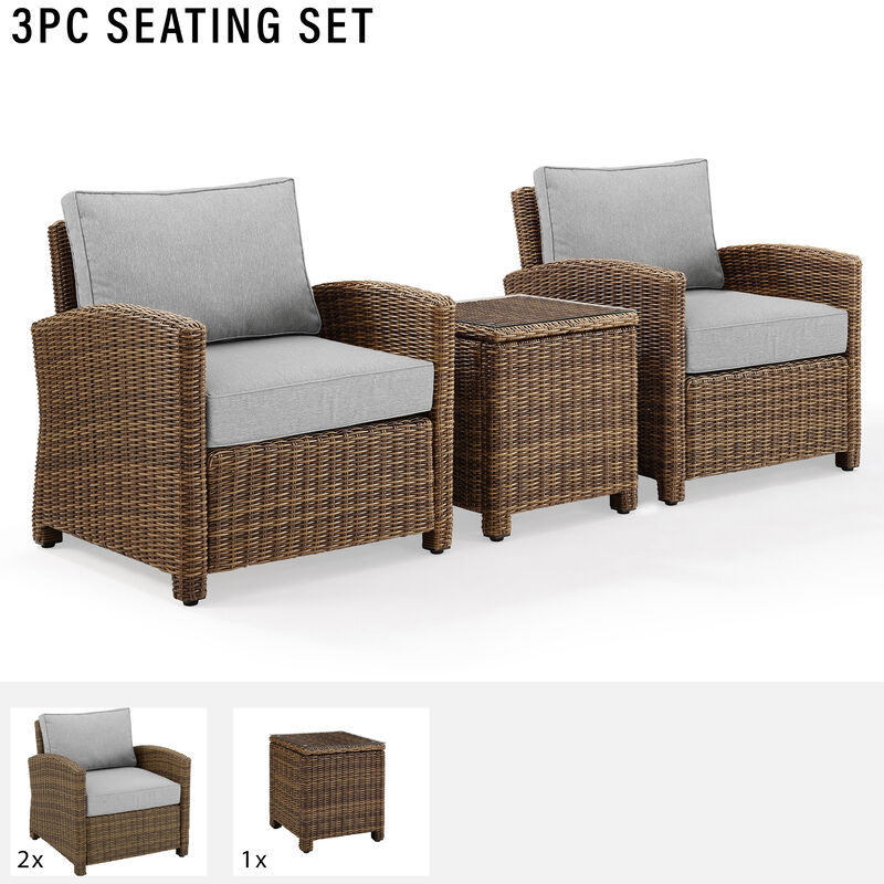 Crosley Bradenton 3-Piece Outdoor Chair and Side Table Set - Gray, , hires