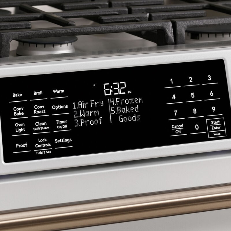 Cafe 30 in. 5.7 cu. ft. Smart Air Fry True European Convection Slide-In Dual Fuel Range with 6 Sealed Burners & Griddle - Stainless Steel, , hires