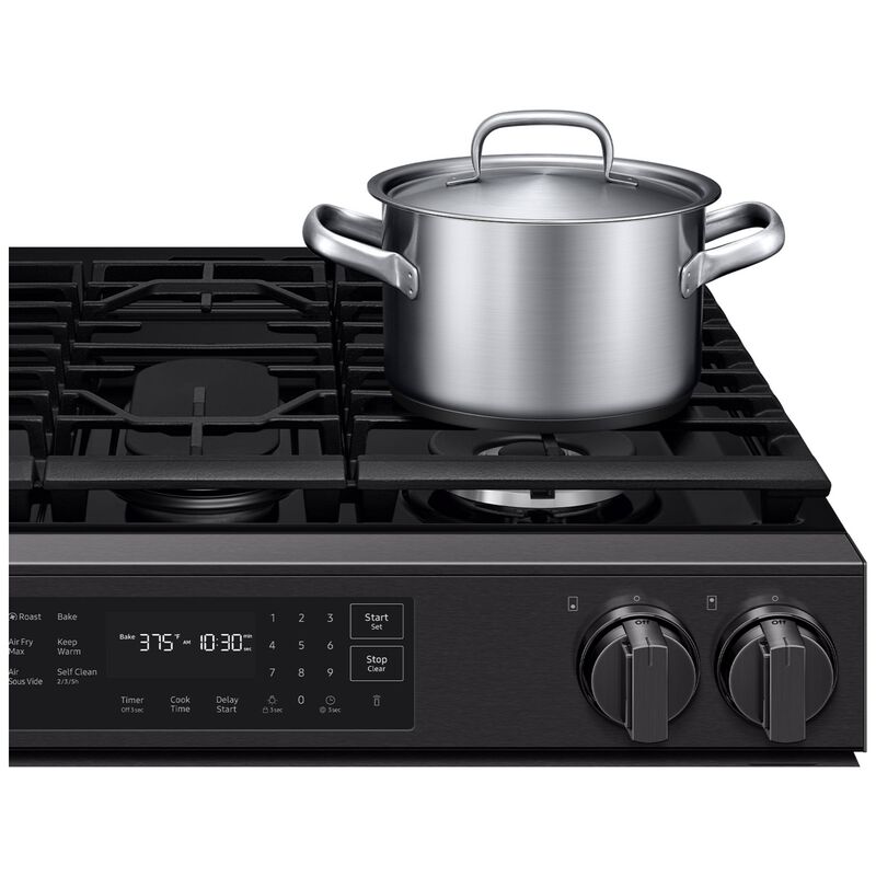 Samsung Bespoke 30 in. 6.0 cu. ft. Smart Air-Fry True European Convection Slide-In Gas Range with 5 Sealed Burners & Griddle - Matte Black Steel, Matte Black Steel, hires