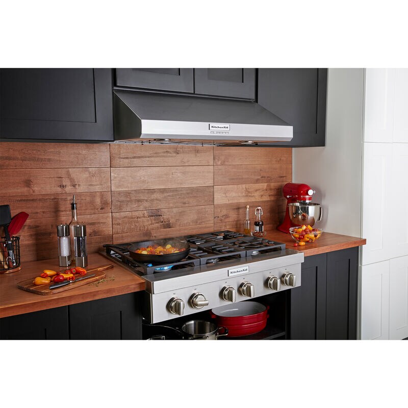 KitchenAid 36 in. Ducted Standard Style Range Hood with 585 CFM, 4 Fan Speeds & 2 LED Lights - Stainless Steel, , hires