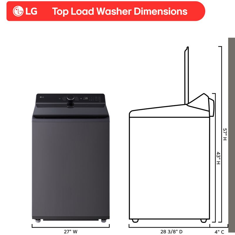 LG 27 in. 5.5 cu. ft. Smart Top Load Washer with EasyUnload, TurboWash3D Technology & AI Sensing - Matte Black, Matte Black, hires