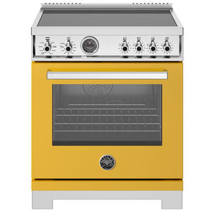 Bertazzoni Professional Series 30 in. 4.6 cu. ft. Air Fry Convection Oven Freestanding Electric Range with 4 Induction Zones - Yellow, , hires