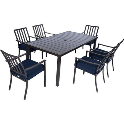 Mod Furniture, Carter 7-Piece Rectangular Slat Top Dining Set-Navy | CARTDN7PCNVY