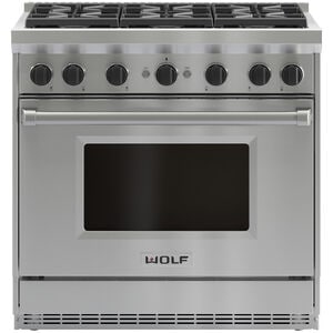 Wolf 36 in. 5.5 cu. ft. Standard Convection Gas Range with 6 Sealed Burners - Stainless Steel, , hires