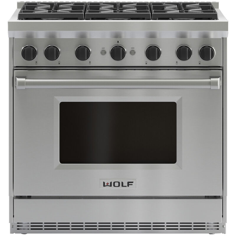 Wolf 36 in. 5.5 cu. ft. Standard Convection Gas Range with 6 Sealed Burners - Stainless Steel, , hires