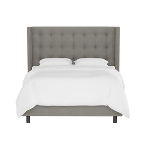 Skyline Full Nail Button Tufted Wingback Bed in Linen - Grey, Grey, hires