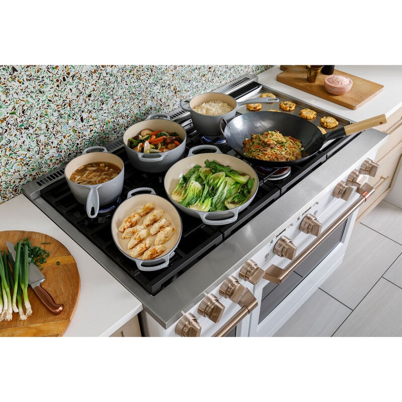 Cafe Commercial-Style 48 in. 8.2 cu. ft. Smart Air Fry True European Convection Double Oven Dual Fuel Range with 6 Sealed Burners & Griddle - Stainless Steel, Stainless Steel, hires