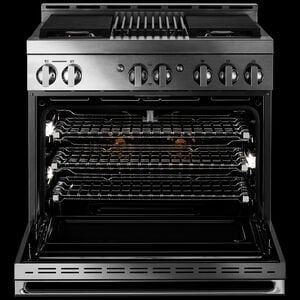 JennAir Noir Series 36 in. 5.1 cu. ft. Smart True European Convection Gas Range with 4 Sealed Burners & Grill - Stainless Steel, , hires