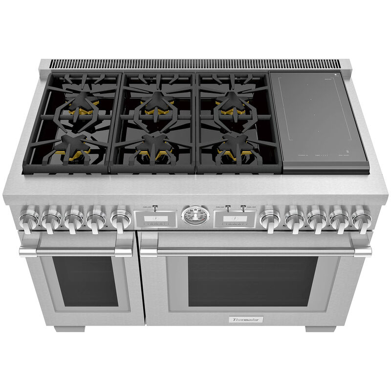 Thermador Pro Grand Professional Series 48 in. 5.7 cu. ft. Smart Convection Double Oven Freestanding Dual Fuel Range with 6 Sealed Burners & 2 Induction Zones - Stainless Steel, , hires
