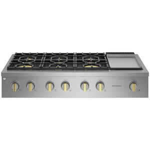 Monogram Professional Series 48 in. 6-Burner Natural Gas Rangetop with Griddle, Simmer Burner & Power Burner - Stainless Steel, , hires