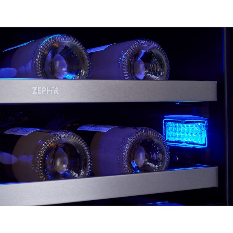 Zephyr Presrv Series 24 in. Undercounter Wine Cooler with Glass & Wood Racks, Dual Temperature Zones & 21 Bottle Capacity - Stainless Steel, , hires