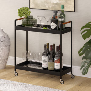 Hudson & Canal Riyo 33" Wide Rectangular Bar Cart - Blackened Bronze, , hires