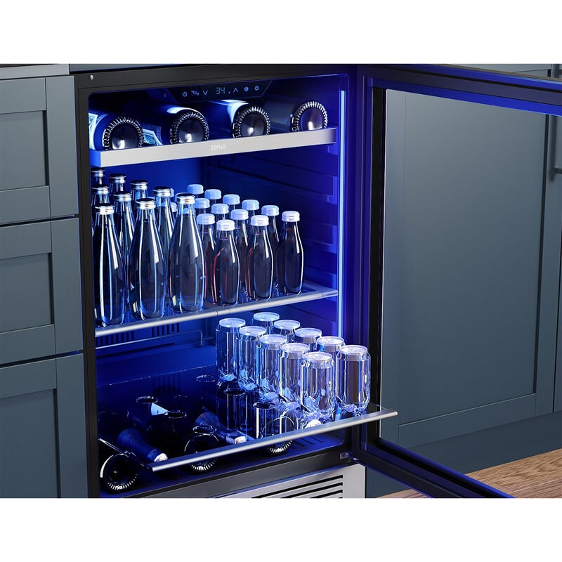 Zephyr Presrv Series 24 in. Built-In/Freestanding 5.6 cu. ft. Compact Beverage Center with Adjustable Shelves & Digital Control - Stainless Steel, , hires