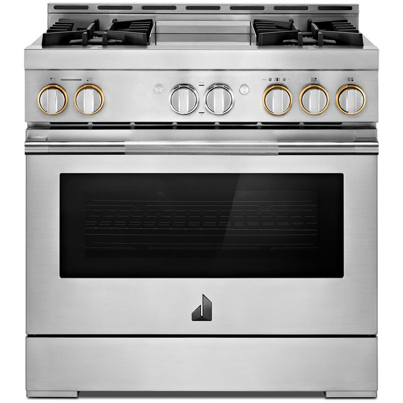 JennAir Rise Series 36 in. 5.1 cu. ft. Smart True European Convection Gas Range with 4 Sealed Burners & Griddle - Stainless Steel, , hires