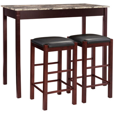 Asher 42" Three Piece Tavern Set With Faux Marble Top - Espresso | PCR1058