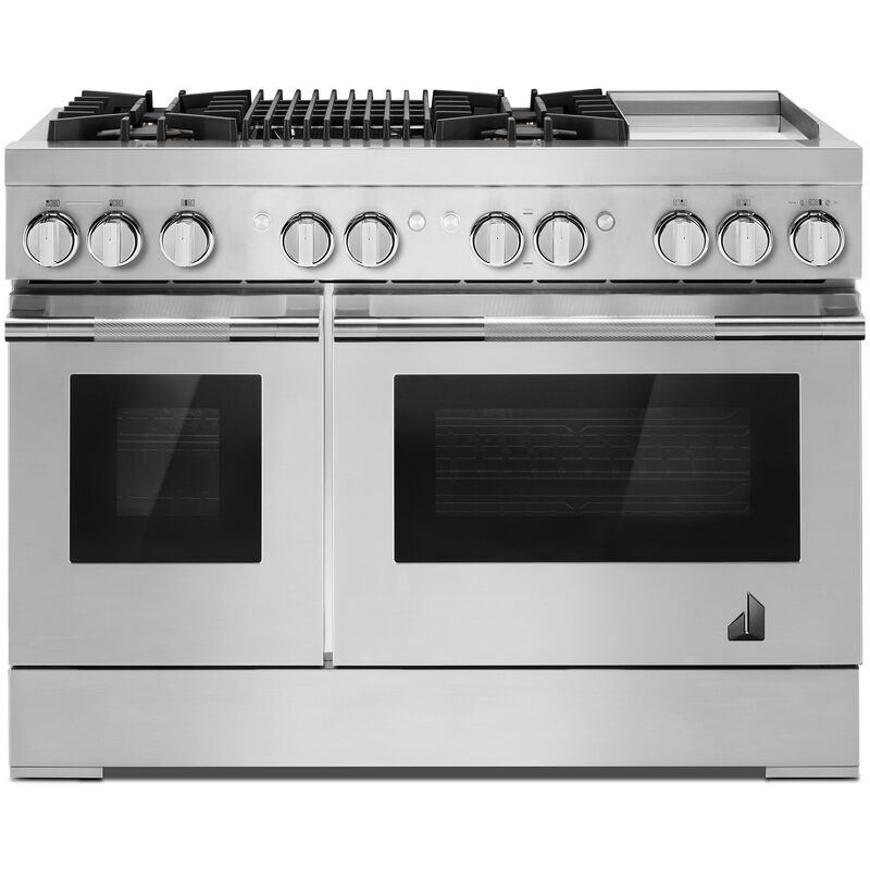 JennAir Rise Series 48 in. 6.3 cu. ft. Smart True European Convection Double Oven Dual Fuel Range with 4 Sealed Burners, Grill & Griddle - Stainless Steel, , hires