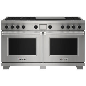 Wolf 60 in. 9.6 cu. ft. Smart Convection Double Oven Freestanding Dual Fuel Range with 7 Sealed Burners & Griddle - Stainless Steel, , hires