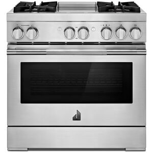 JennAir Rise Series 36 in. 5.1 cu. ft. Smart True European Convection Dual Fuel Range with 4 Sealed Burners & Griddle - Stainless Steel, , hires