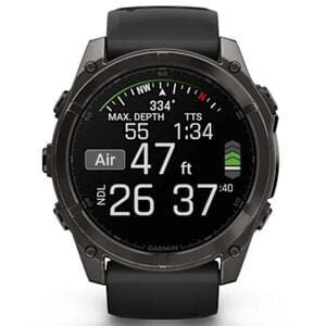 Garmin f nix 8 51 mm, AMOLED Smart Watch - Sapphire, Carbon Gray DLC Titanium with Black/Pebble Gray Silicone Band, , hires