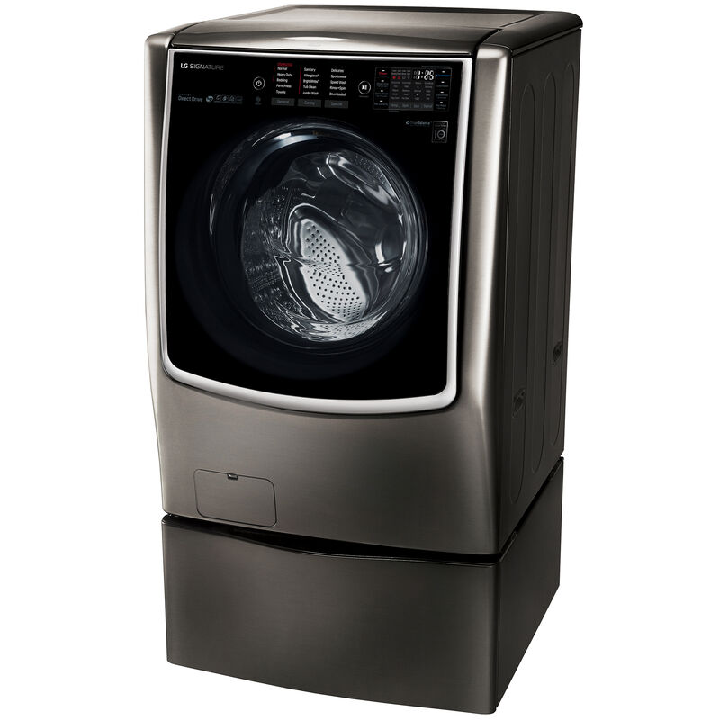 LG Signature 30 in. 5.8 cu. ft. Smart Front Load Washer with Sanitize Cycle, Steam Wash & Self Clean - Black Stainless Steel, , hires