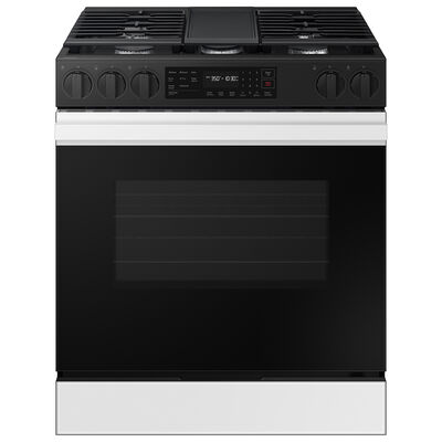 Samsung Bespoke 30 in. 6.0 cu. ft. Smart Air Fry Convection Oven Slide-In Natural Gas Range with 5 Sealed Burners & Griddle - White Glass | NSG6DB830012