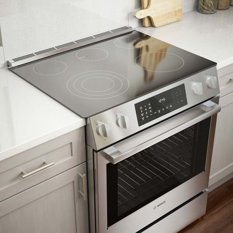 Bosch Benchmark 30 in. 4.6 cu. ft. True European Convection Slide-In Electric Range with Smoothtop Burners - Stainless Steel, , hires