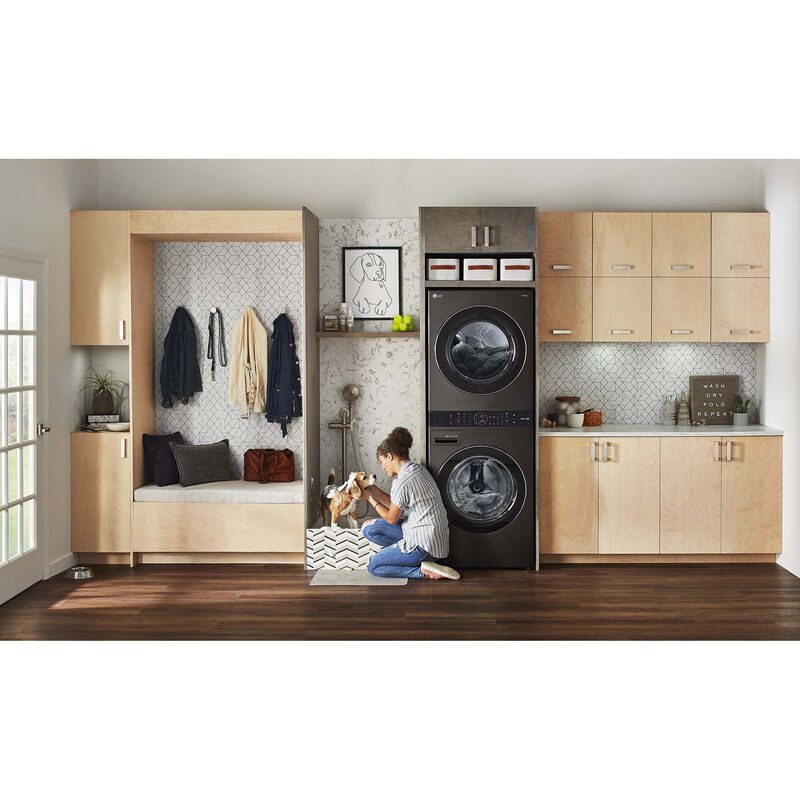 LG 27 in. WashTower with 4.5 cu. ft. Washer with 10 Wash Programs & 7.4 cu. ft. Electric Dryer with 9 Dryer Programs, Sensor Dry & Wrinkle Care - Black Steel, Black Steel, hires
