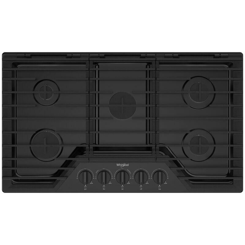 Whirlpool 36 in. 5-Burner Natural Gas Cooktop with Simmer Burner & Power Burner - Black, Black, hires