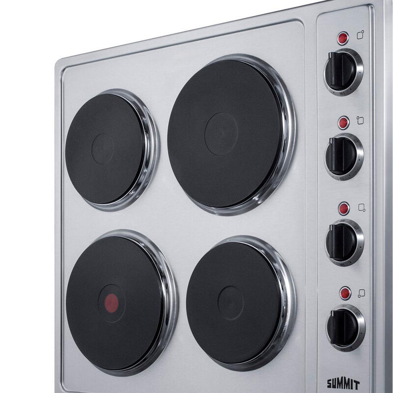 Summit 24 in. 4-Burner Electric Cooktop with Power Burner - Stainless Steel, , hires