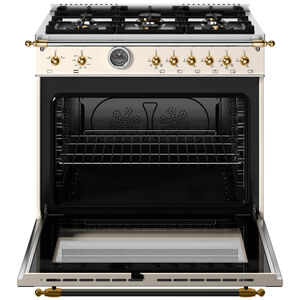 Bertazzoni Heritage Series 36 in. 5.9 cu. ft. Dual Convection Gas Range with 6 Sealed Burners & Griddle - Ivory, , hires