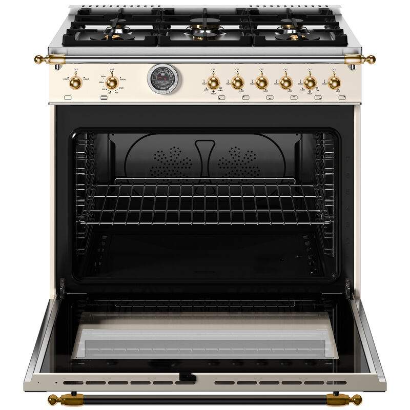 Bertazzoni Heritage Series 36 in. 5.9 cu. ft. Dual Convection Gas Range with 6 Sealed Burners & Griddle - Ivory, , hires