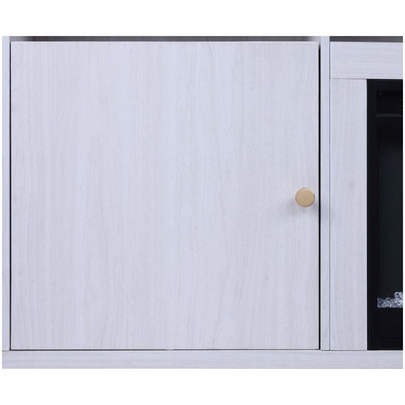 Lilola Ambrose 70"W White Walnut Finish Fireplace TV Stand Console with Heater, LED Light, Cabinets, Shelves, , hires