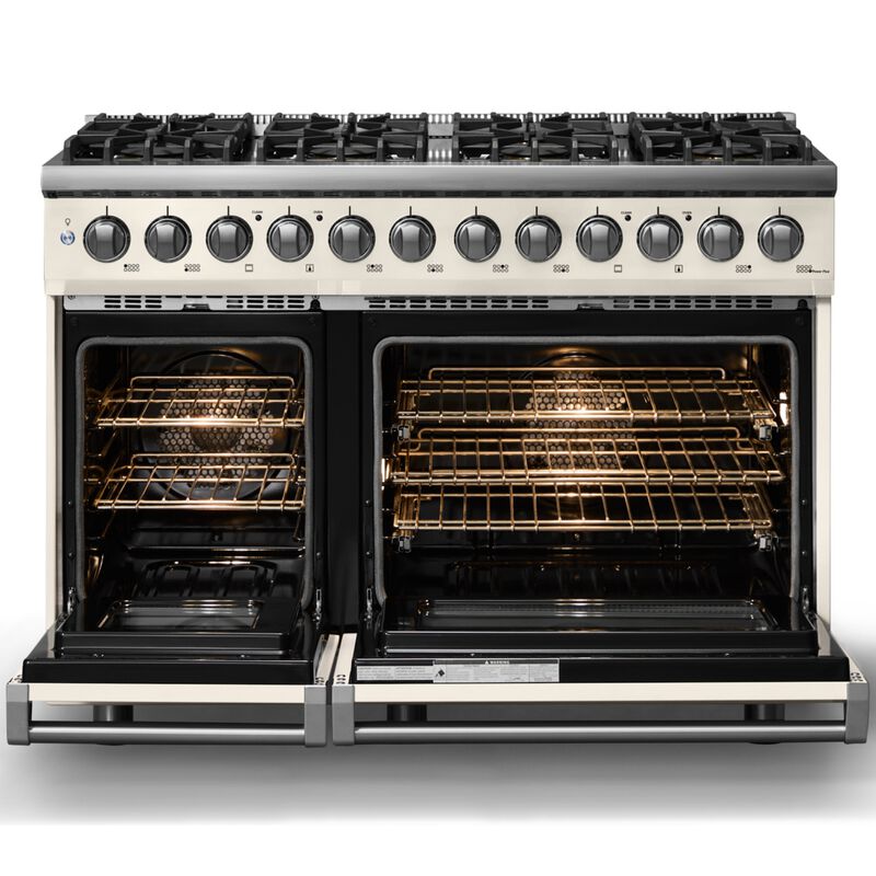 Viking 5 Series 48 in. 7.3 cu. ft. True European Convection Double Oven Dual Fuel Range with 8 Sealed Burners - Pure White - Natural Gas, Polished Chrome Trim Option, , hires