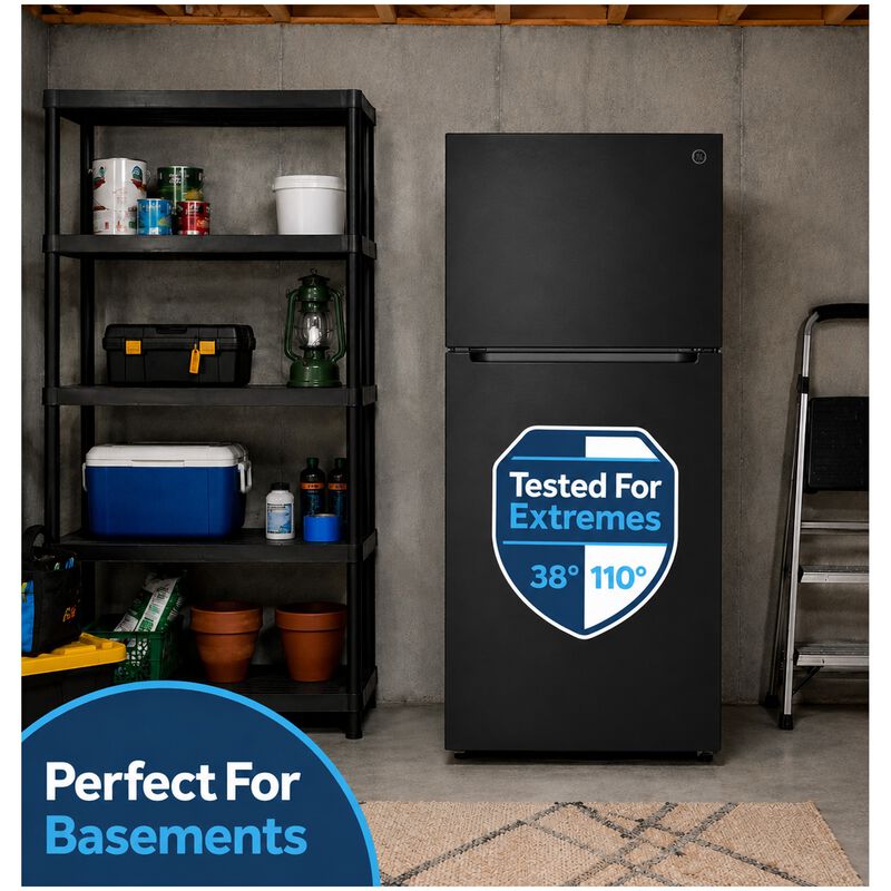 GE 30 in. 21.0 cu. ft. Garage-Ready Top Freezer Refrigerator - Black, Black, hires