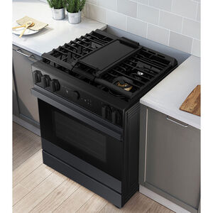 Samsung Bespoke 30 in. 6 cu. ft. Smart Air Fry True European Convection Slide-In Gas Range with 5 Sealed Burners & Griddle - Matte Black Steel, Matte Black Steel, hires