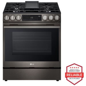LG 30 in. 6.3 cu. ft. Smart Air-Fry True European Convection Slide-In Gas Range with 5 Sealed Burners & Griddle - Black Stainless Steel, , hires
