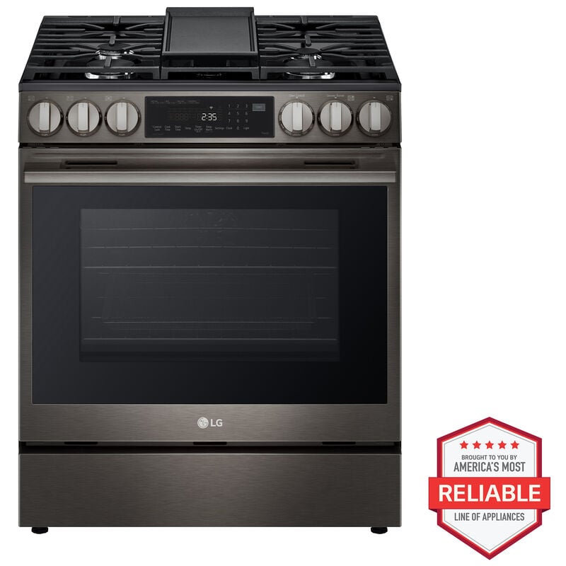 LG 30 in. 6.3 cu. ft. Smart Air-Fry True European Convection Slide-In Gas Range with 5 Sealed Burners & Griddle - Black Stainless Steel, , hires