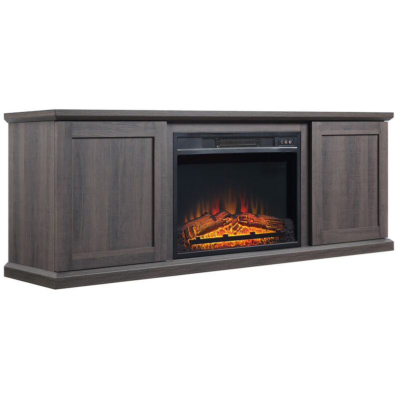 Manhattan Comfort Franklin 60" Fireplace Console - Heavy Brown, , hires