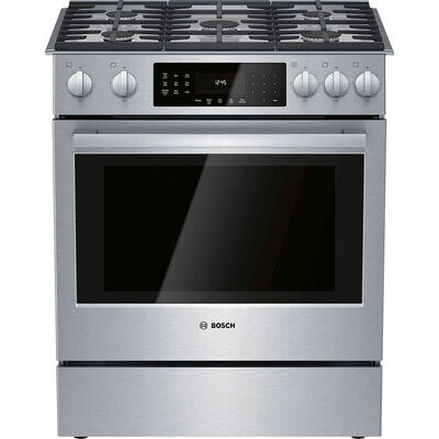 Bosch Benchmark 30 in. 4.8 cu. ft. Convection Oven Slide-In Gas Range with 5 Sealed Burners - Stainless Steel | HGIP056UC