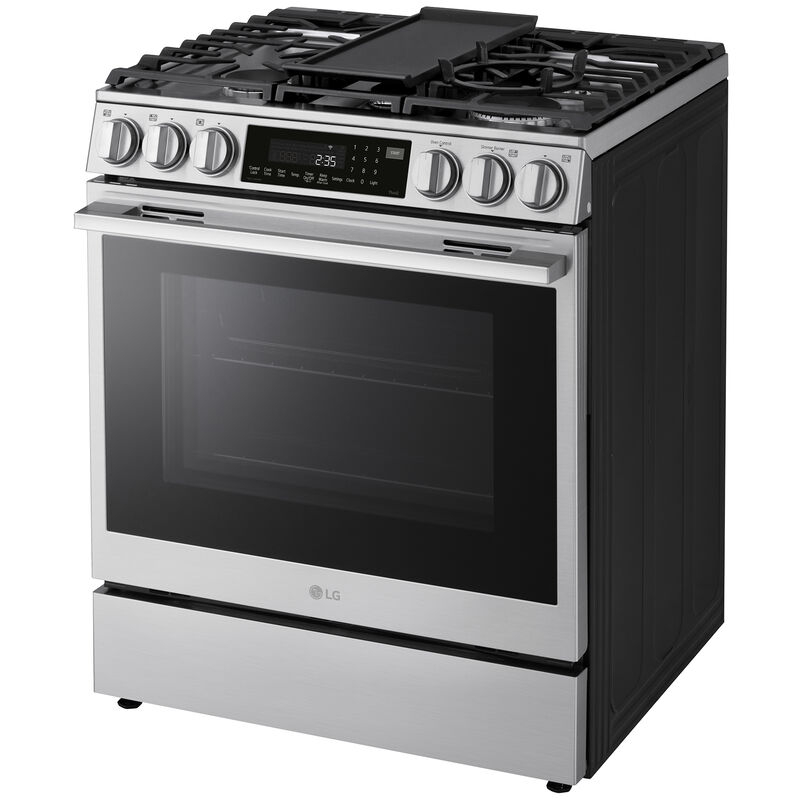 LG 30 in. 6.3 cu. ft. Smart Air-Fry True European Convection Slide-In Gas Range with 5 Sealed Burners & Griddle - PrintProof Stainless Steel, , hires